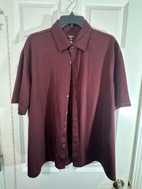 Haggar Burgundy Maroon Textured Short Sleeve Button Up Shirt Mens XL
